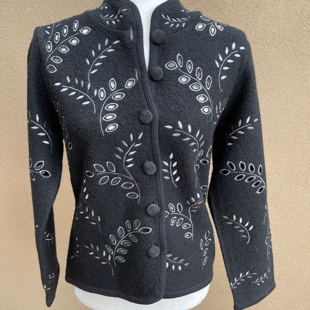 CoVelo Leaf Felted Boiled 100% Wool Cardigan Sweater Jacket S